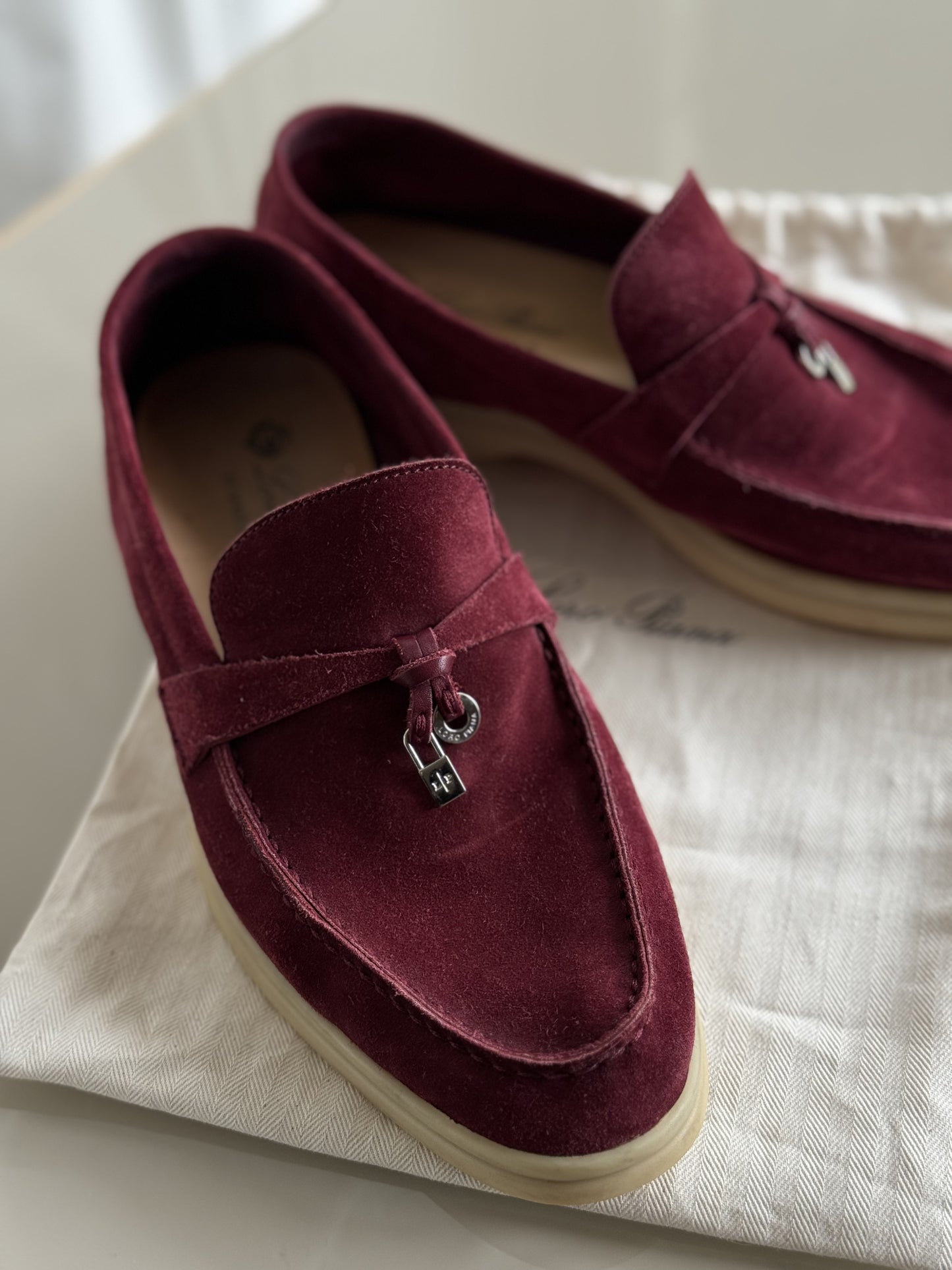 Loro Piana Suede Summer Charms Walk Burgundy Size 37.5