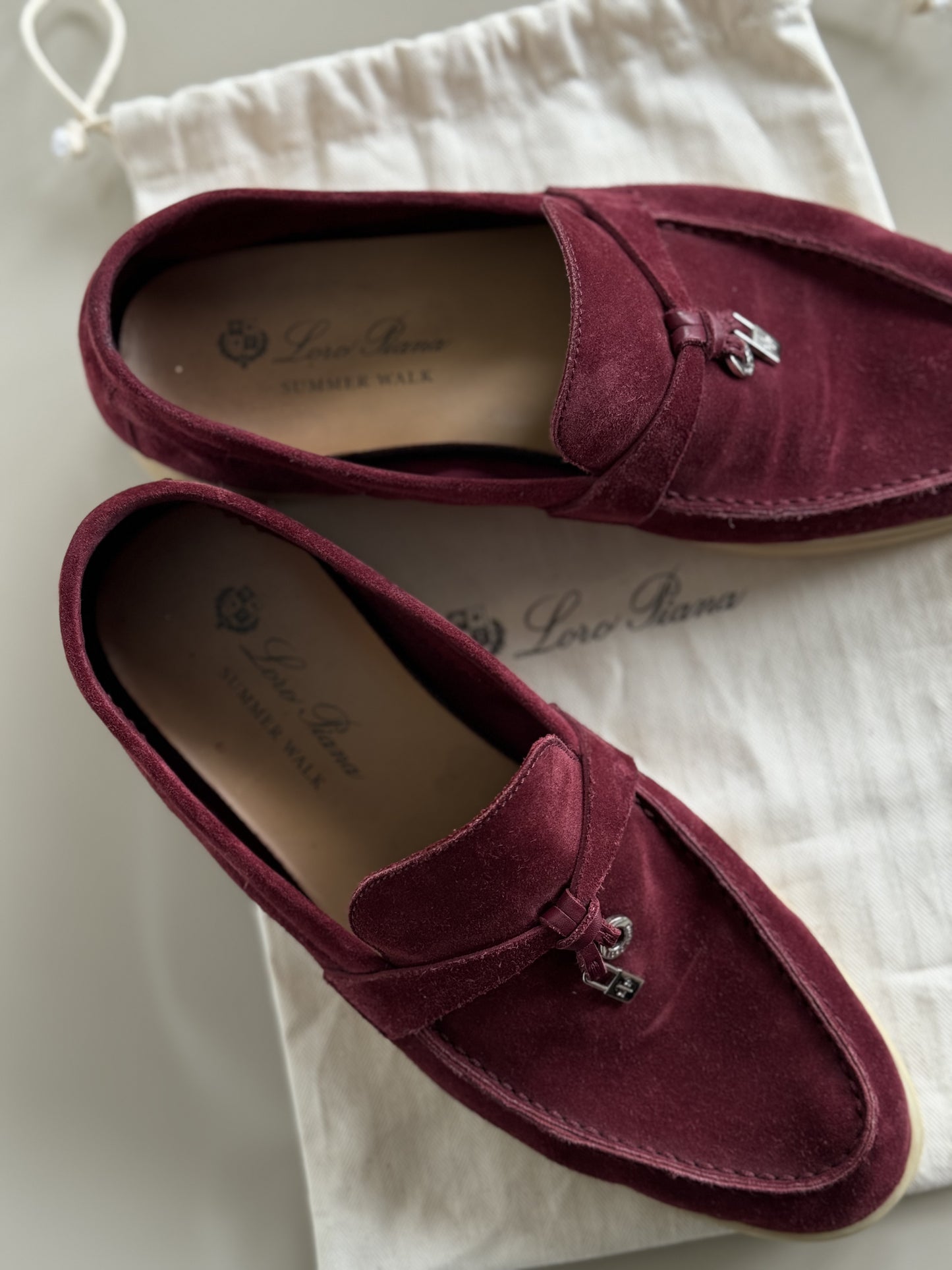 Loro Piana Suede Summer Charms Walk Burgundy Size 37.5