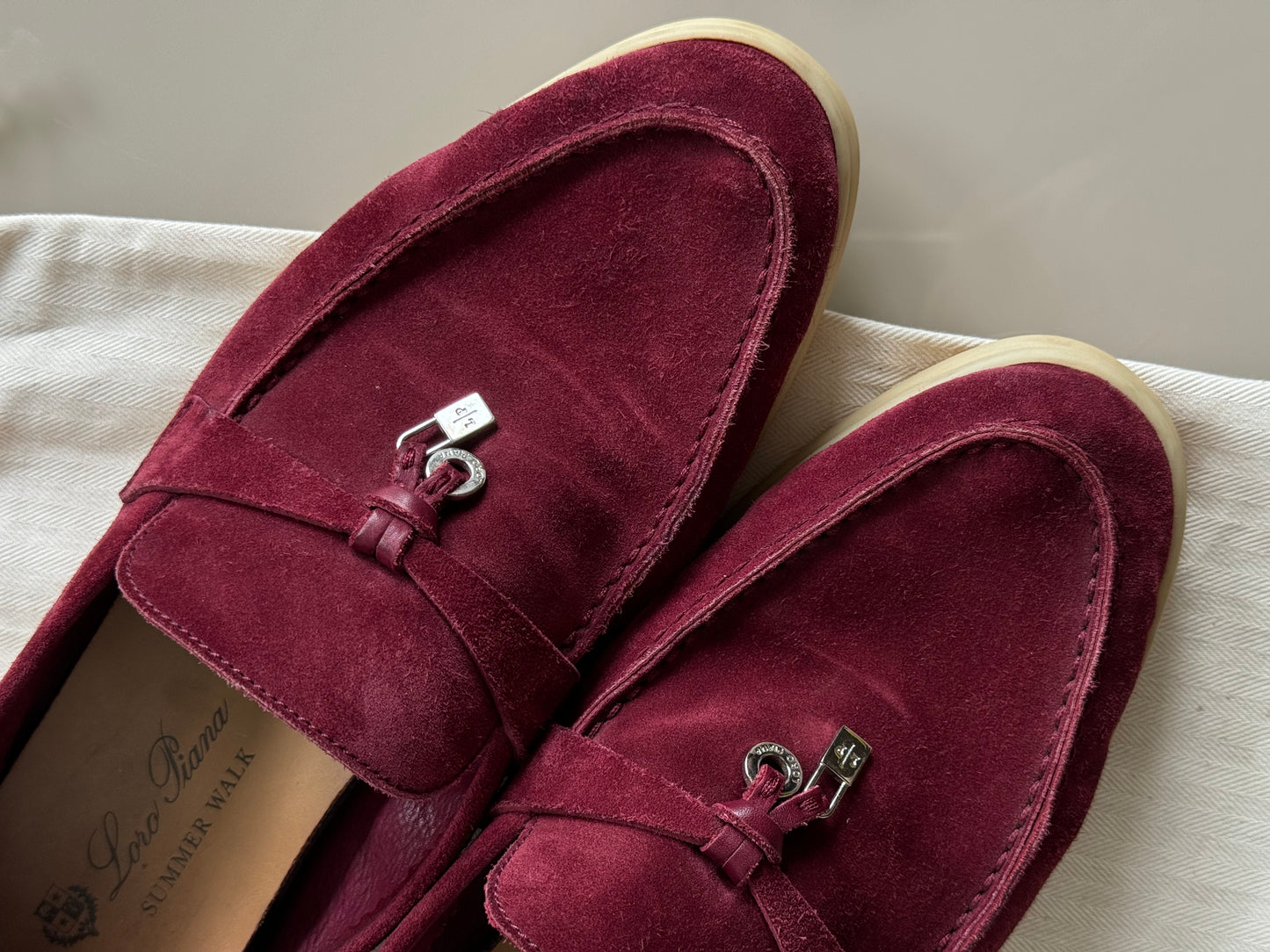 Loro Piana Suede Summer Charms Walk Burgundy Size 37.5