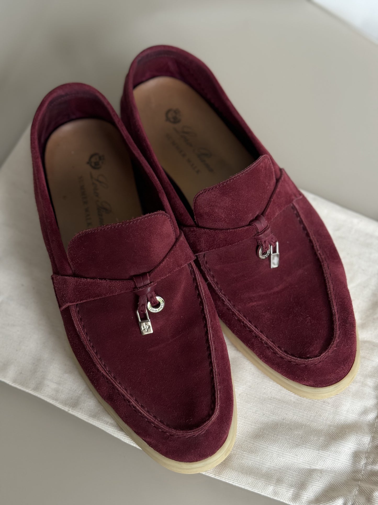 Loro Piana Suede Summer Charms Walk Burgundy Size 37.5