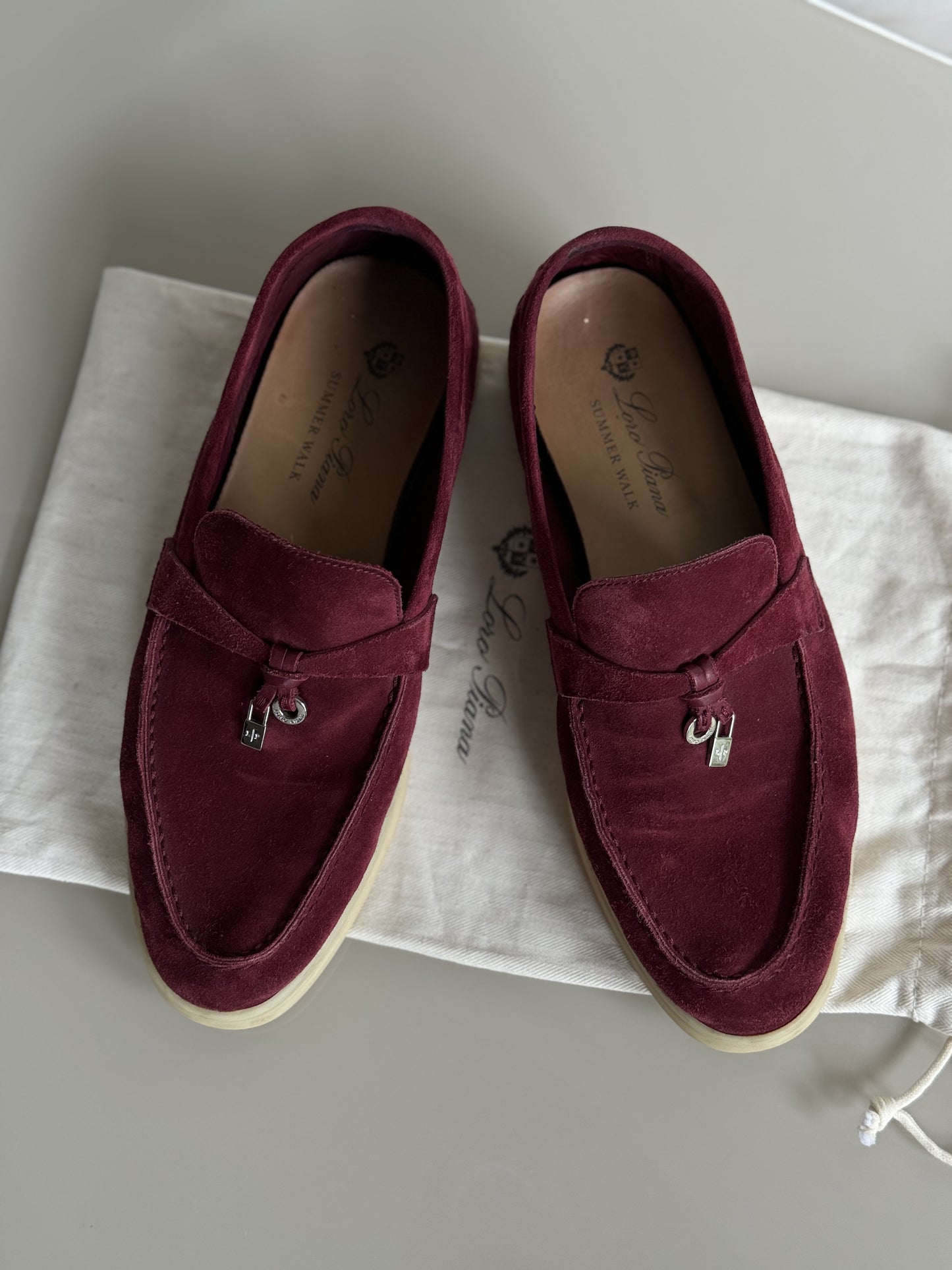 Loro Piana Suede Summer Charms Walk Burgundy Size 37.5