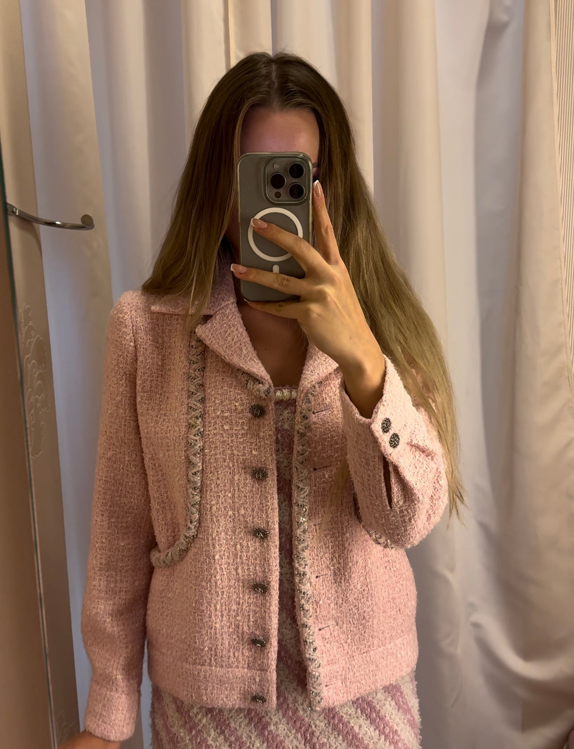 Chanel Tweed Jacket in Pink size 38