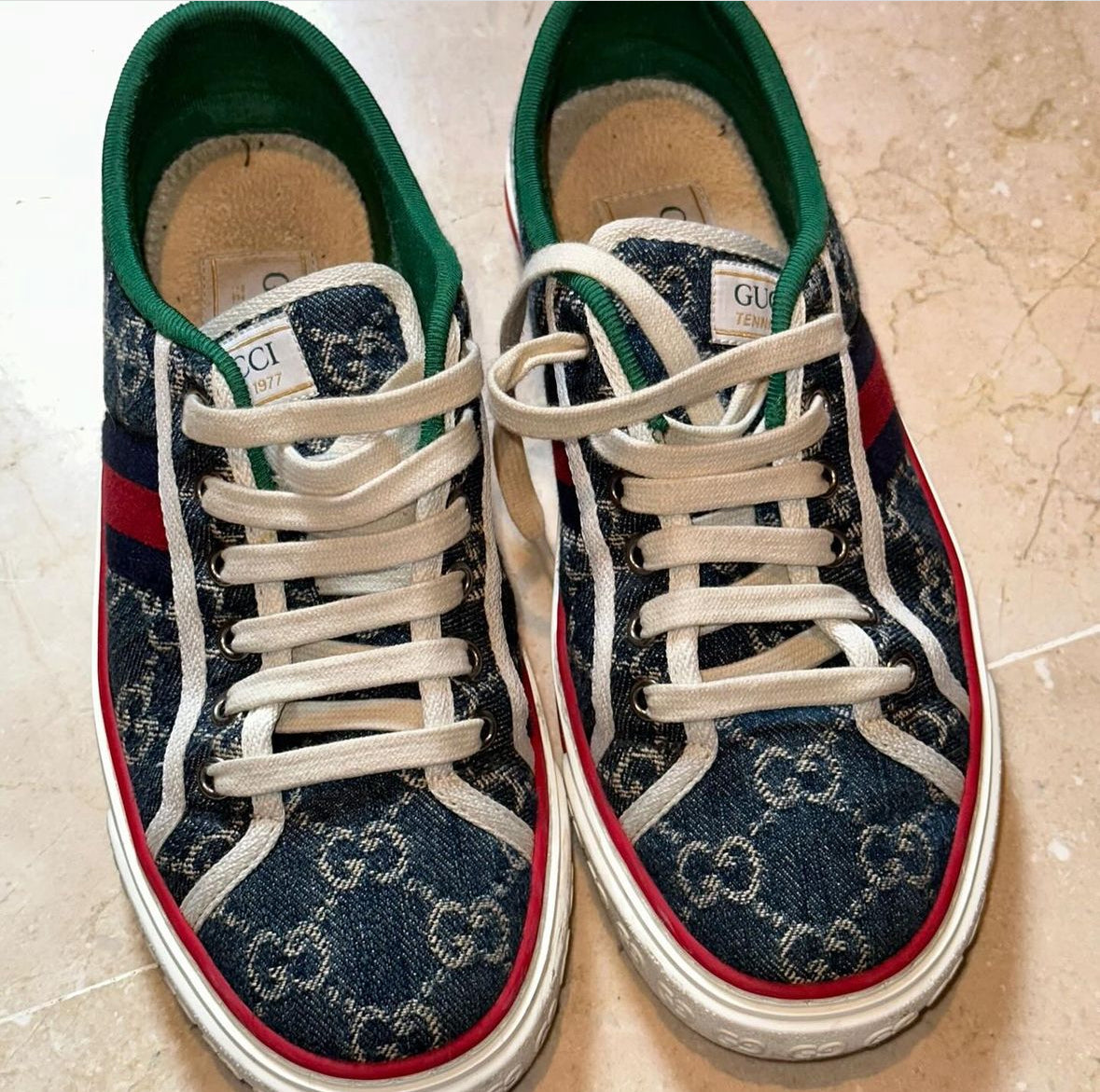 Gucci Trainer Tennis 1977 Blue Denim Sneakers Size 37.5