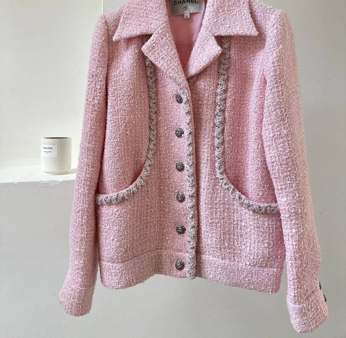 Chanel Tweed Jacket in Pink size 38